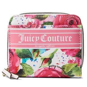 Juicy Couture Gothic Logo Stripe Small Coin Zip Around Malibu Rose White